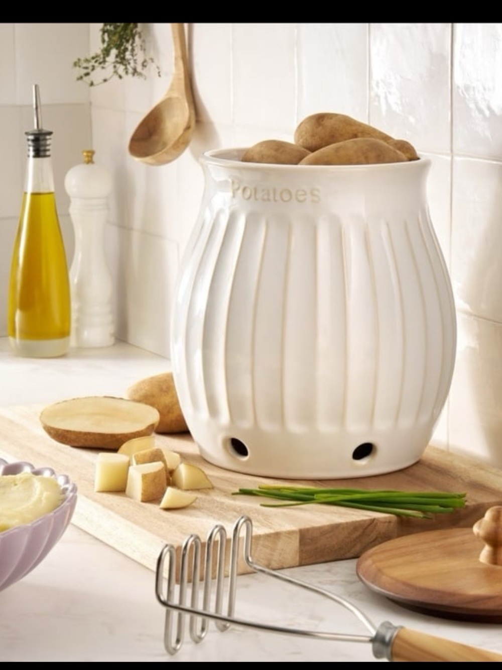 The Pioneer Woman Colette
Stoneware Potato Keeper, White